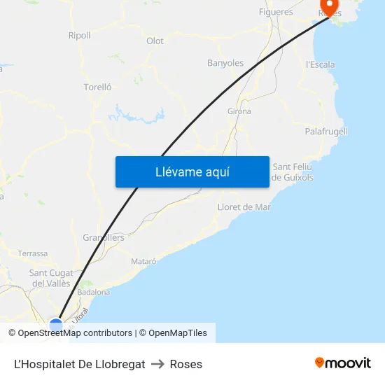 L’Hospitalet De Llobregat to Roses map
