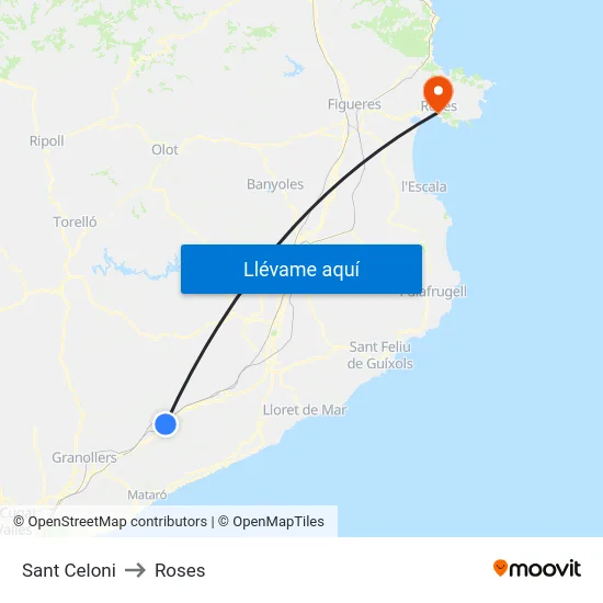 Sant Celoni to Roses map