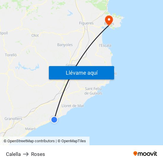 Calella to Roses map