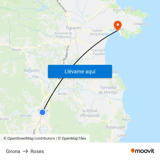 Girona to Roses map