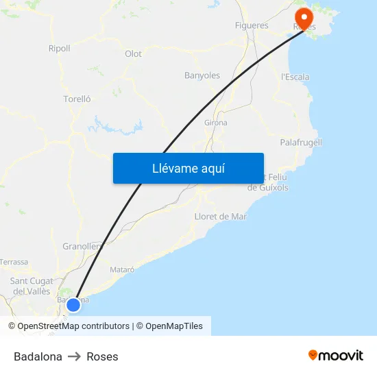 Badalona to Roses map