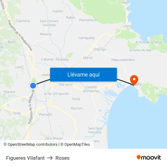Figueres Vilafant to Roses map