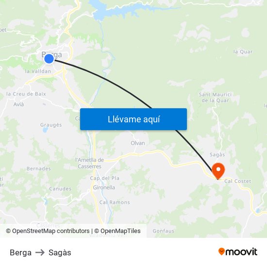 Berga to Sagàs map
