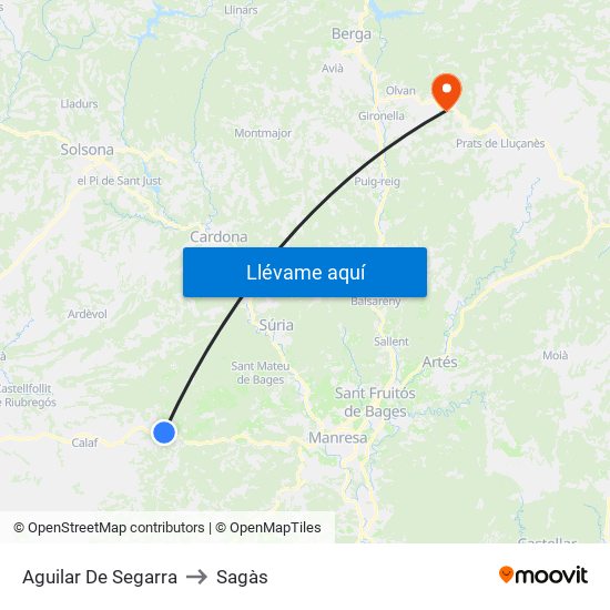 Aguilar De Segarra to Sagàs map
