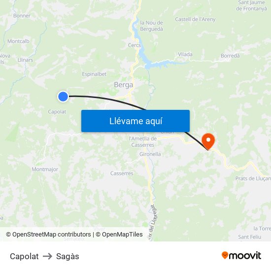 Capolat to Sagàs map