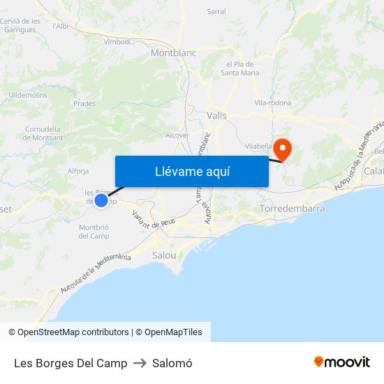 Les Borges Del Camp to Salomó map