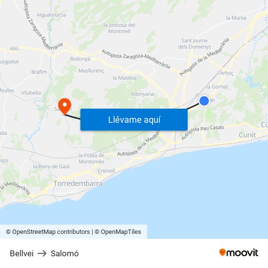 Bellvei to Salomó map