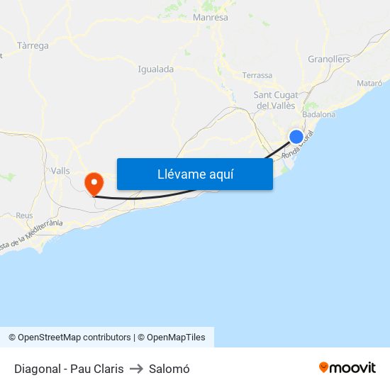 Diagonal - Pau Claris to Salomó map