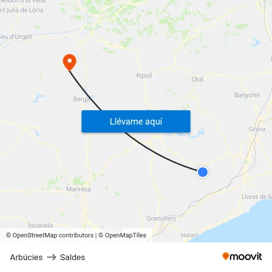 Arbúcies to Saldes map