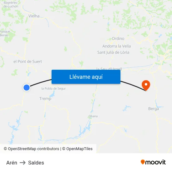 Arén to Saldes map