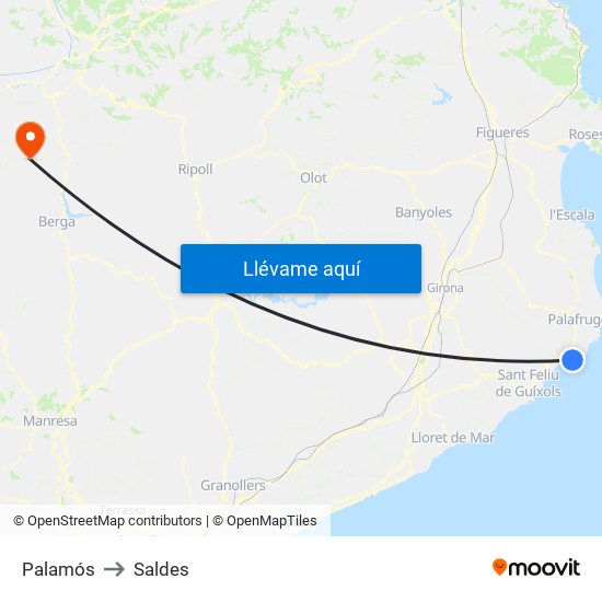 Palamós to Saldes map