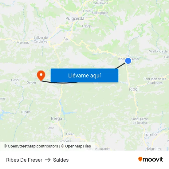 Ribes De Freser to Saldes map