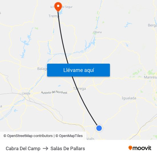 Cabra Del Camp to Salàs De Pallars map