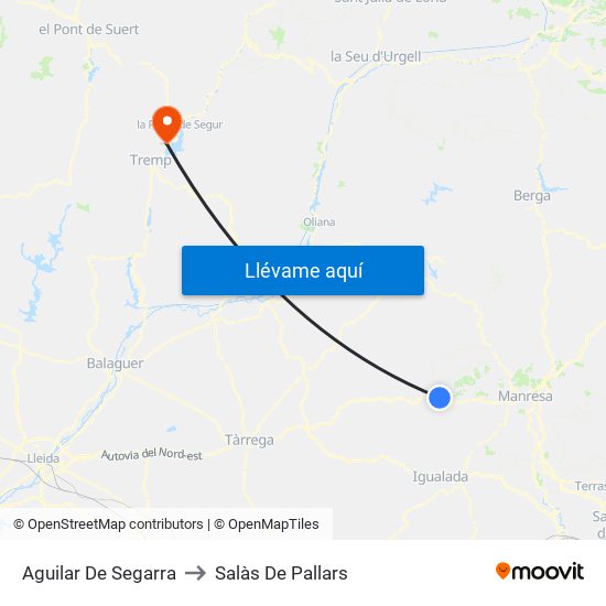 Aguilar De Segarra to Salàs De Pallars map
