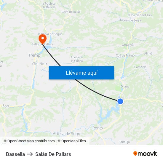 Bassella to Salàs De Pallars map