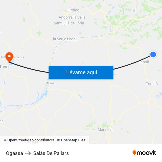 Ogassa to Salàs De Pallars map