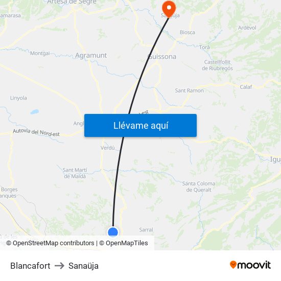 Blancafort to Sanaüja map