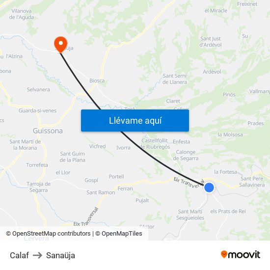 Calaf to Sanaüja map