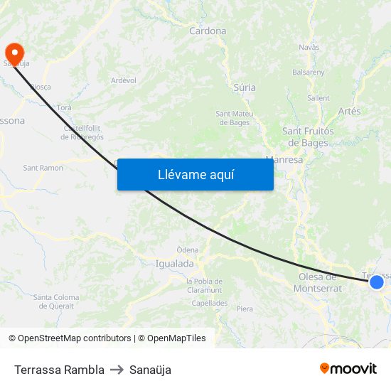 Terrassa Rambla to Sanaüja map