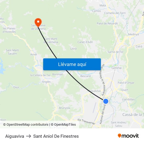 Aiguaviva to Sant Aniol De Finestres map