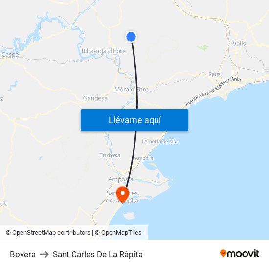 Bovera to Sant Carles De La Ràpita map