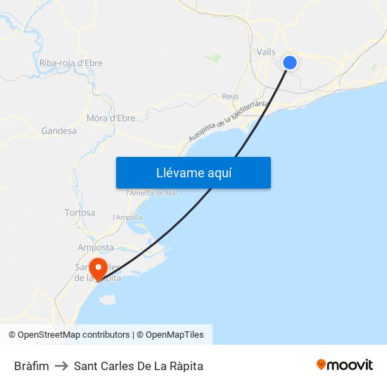 Bràfim to Sant Carles De La Ràpita map