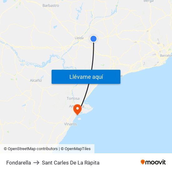 Fondarella to Sant Carles De La Ràpita map