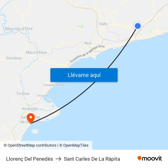 Llorenç Del Penedès to Sant Carles De La Ràpita map