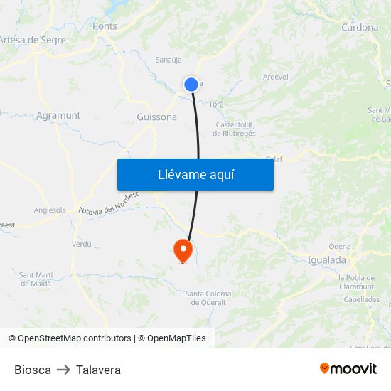 Biosca to Talavera map