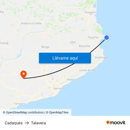 Cadaqués to Talavera map