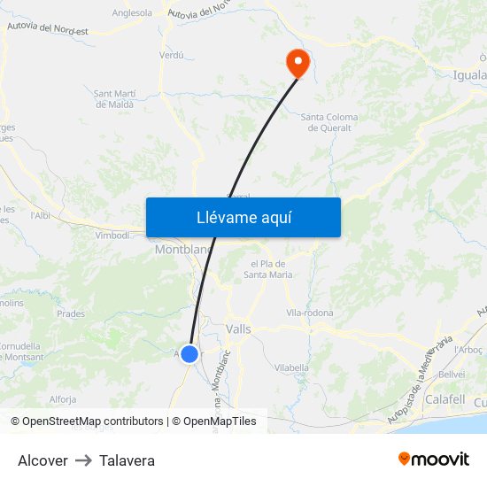 Alcover to Talavera map