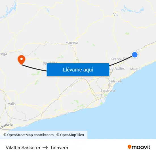 Vilalba Sasserra to Talavera map