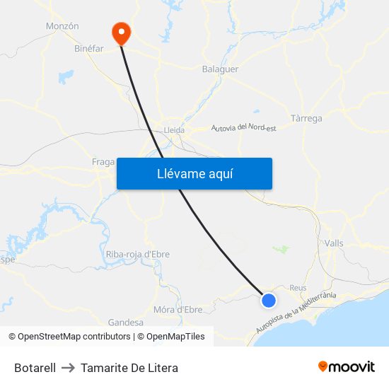 Botarell to Tamarite De Litera map