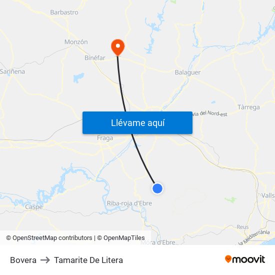 Bovera to Tamarite De Litera map