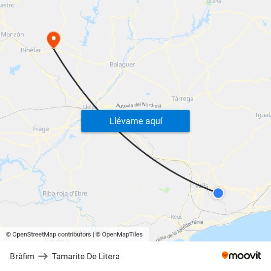 Bràfim to Tamarite De Litera map