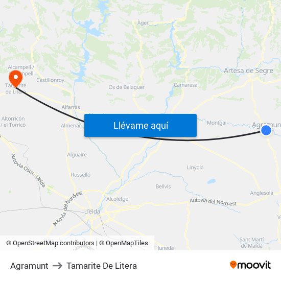 Agramunt to Tamarite De Litera map