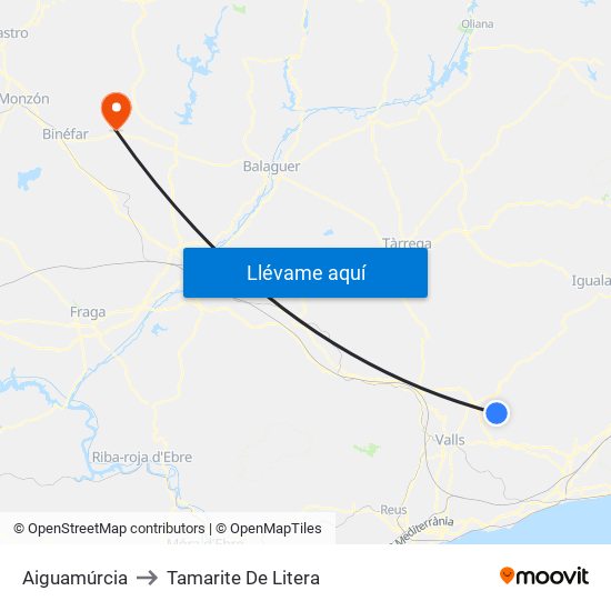 Aiguamúrcia to Tamarite De Litera map