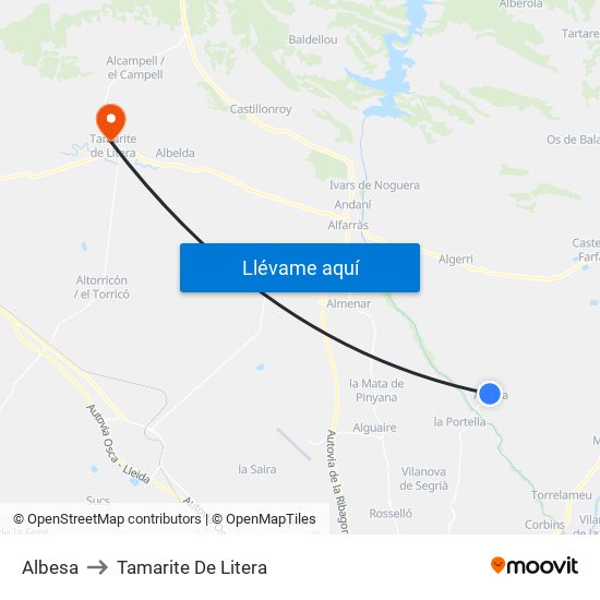 Albesa to Tamarite De Litera map