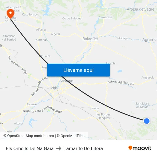 Els Omells De Na Gaia to Tamarite De Litera map