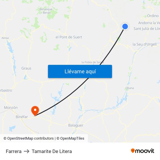 Farrera to Tamarite De Litera map