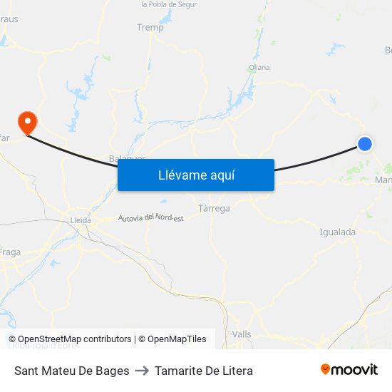 Sant Mateu De Bages to Tamarite De Litera map