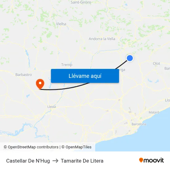 Castellar De N'Hug to Tamarite De Litera map