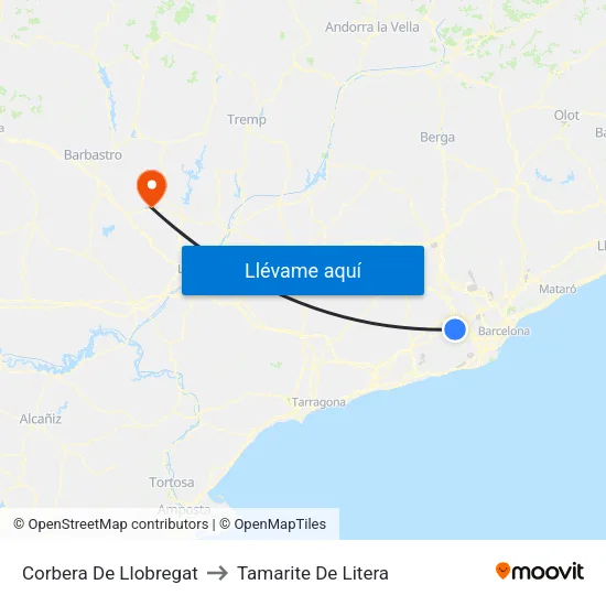 Corbera De Llobregat to Tamarite De Litera map