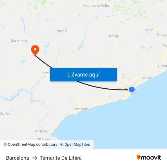 Barcelona to Tamarite De Litera map