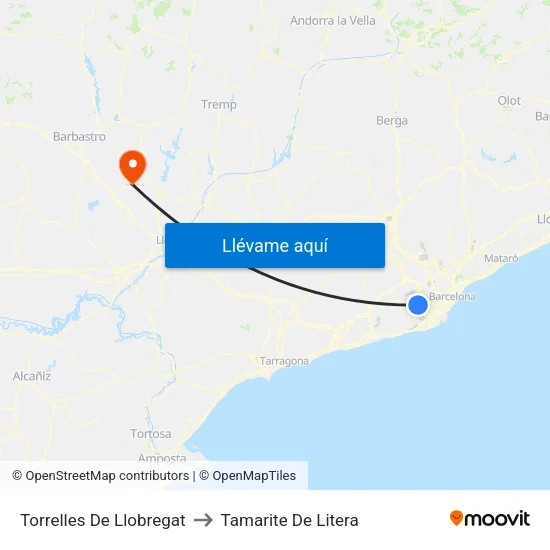 Torrelles De Llobregat to Tamarite De Litera map