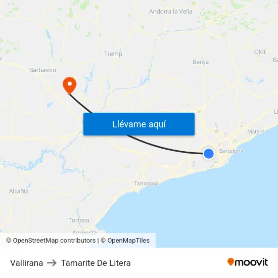 Vallirana to Tamarite De Litera map