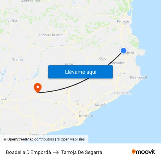 Boadella D'Empordà to Tarroja De Segarra map