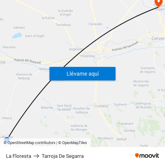 La Floresta to Tarroja De Segarra map