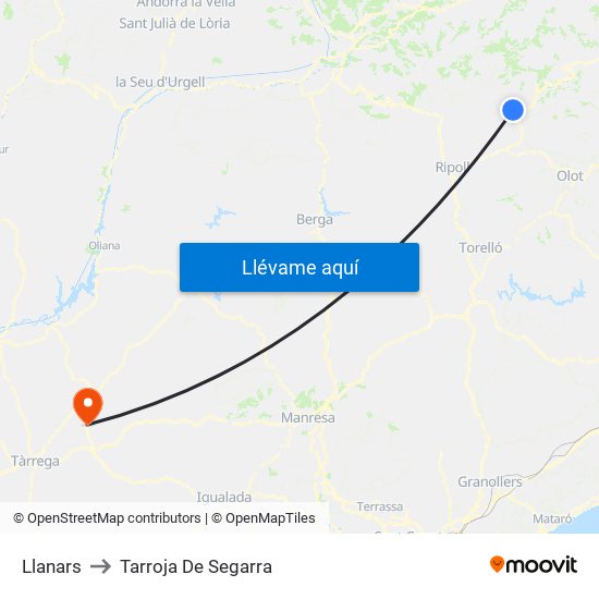 Llanars to Tarroja De Segarra map