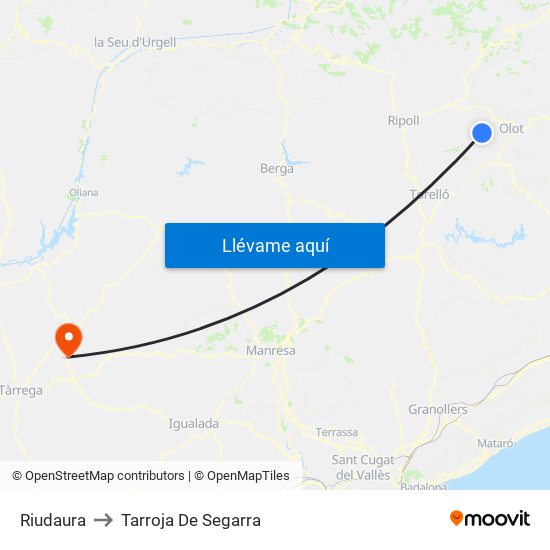 Riudaura to Tarroja De Segarra map
